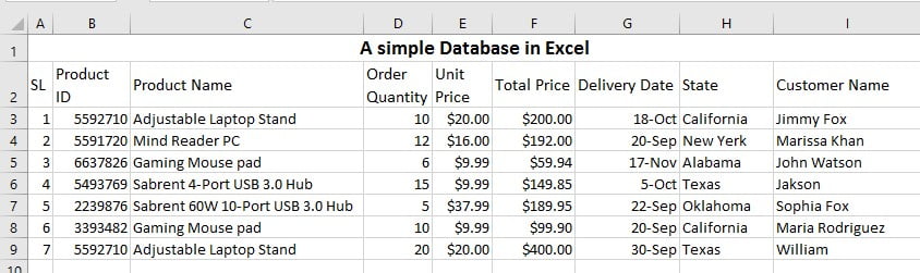 Data entering example in Excel