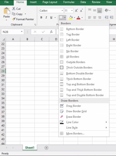 Apply borders in Excel cells