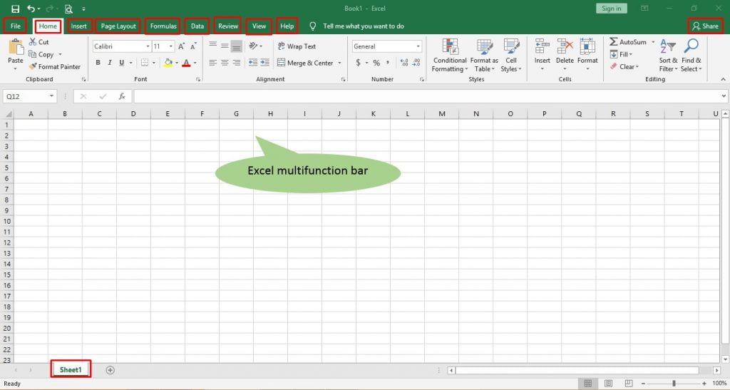 Excel multi tabs bar