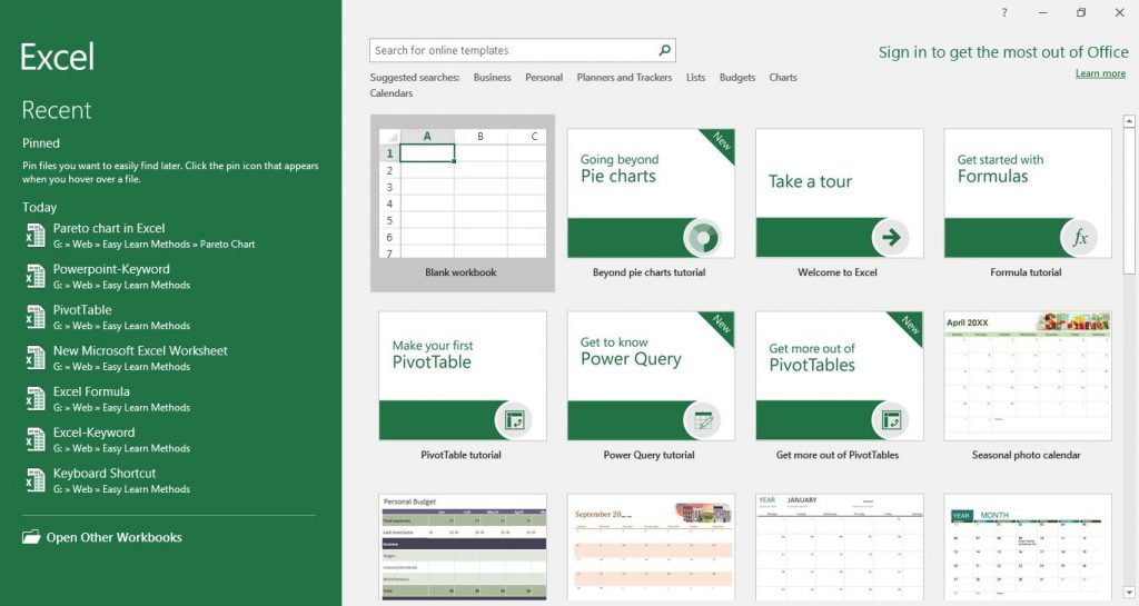 Excel first interface