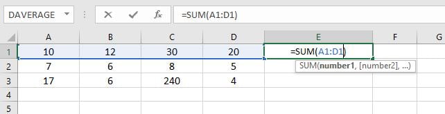 Excel sum function