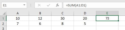 Result of sum function in Excel