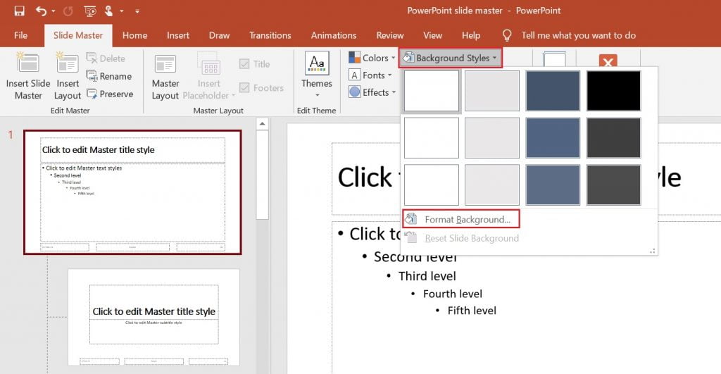 Choose format background Select the format background