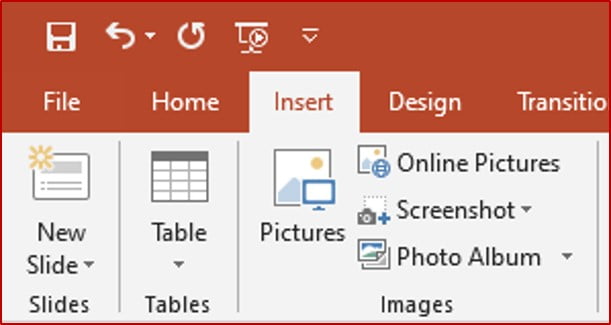 insert tab in PowerPoint