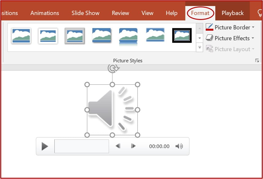 audio format tab on powerpoint