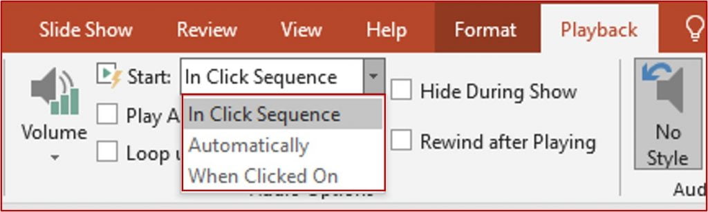 audio options group in playback tab
