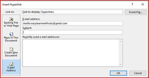 link in the email address