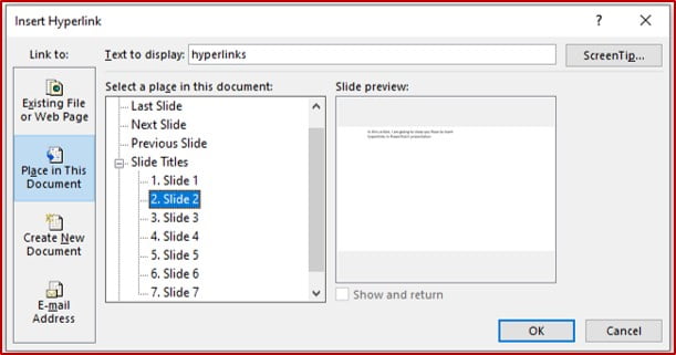 hyperlink in same slide