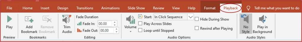 playback tab in powerpoint