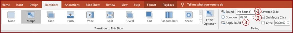 transitions tab on powerpoint