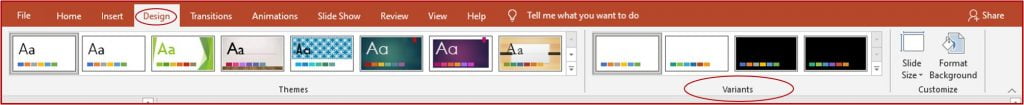 variants category in design tab