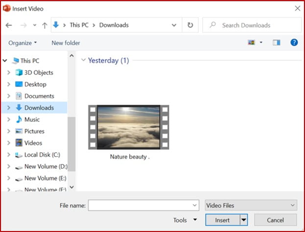insert video dialog box in powerpoint