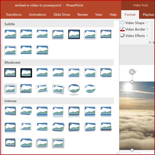 borders in the powerpoint video