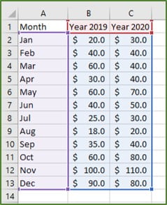select excel data range