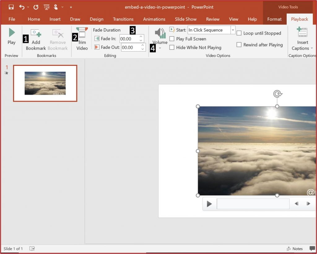 edit playback settings of a powerpoint video