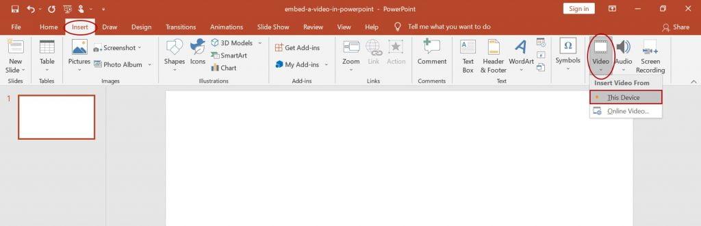 embed video in powerpoint from pc
