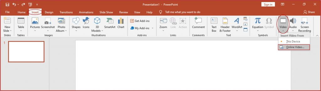 online video button in powerpoint