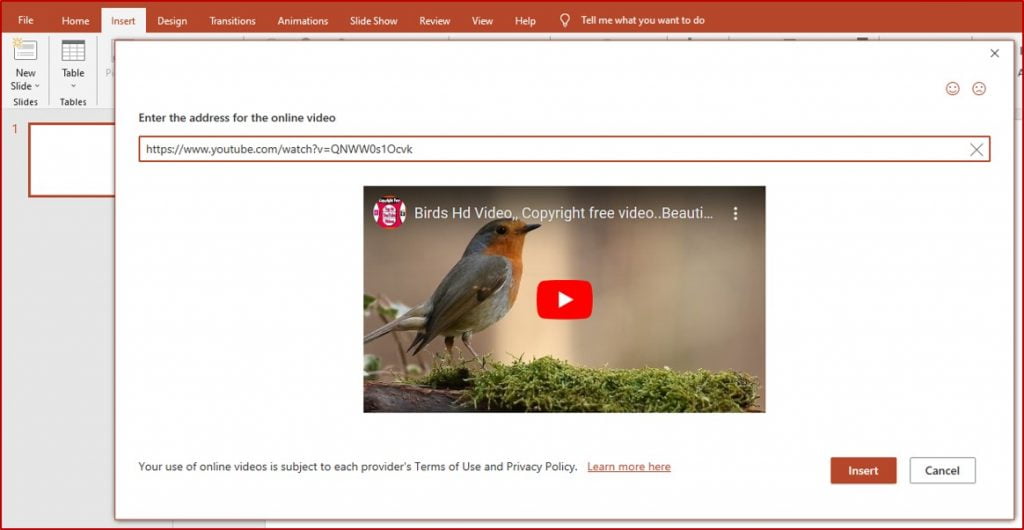 embed a video in powerpoint from online