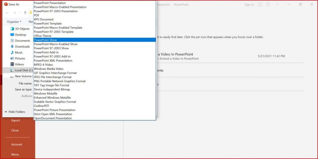 powerpoint show format