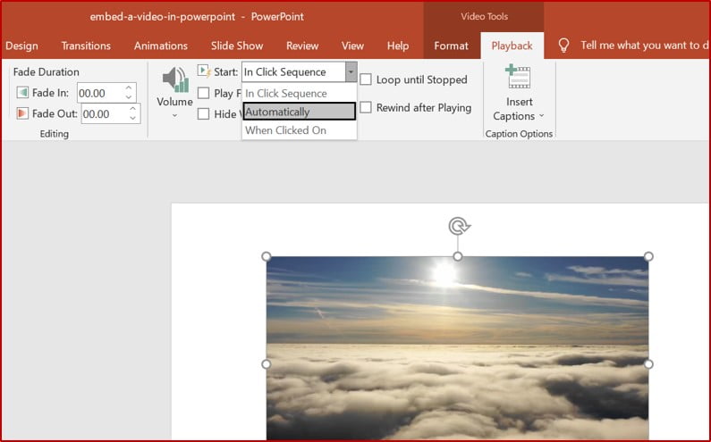 powerpoint videos playback options