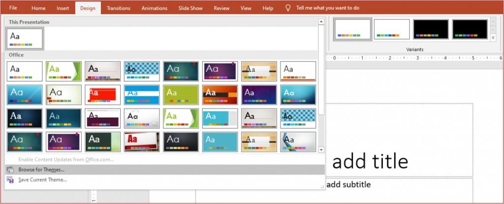 apply theme to existing slide