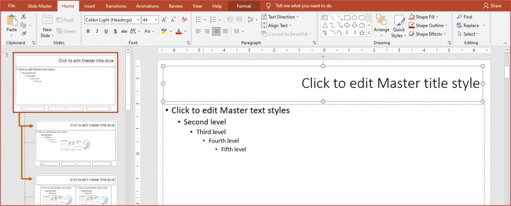 title in main master slide