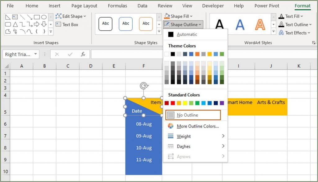 excel shape format