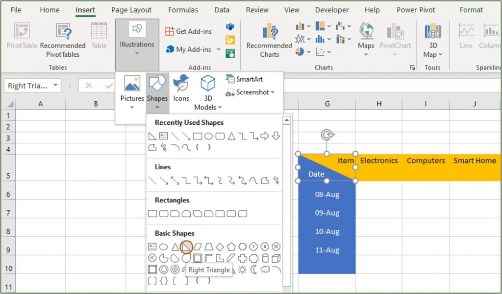 split cell right triangle object