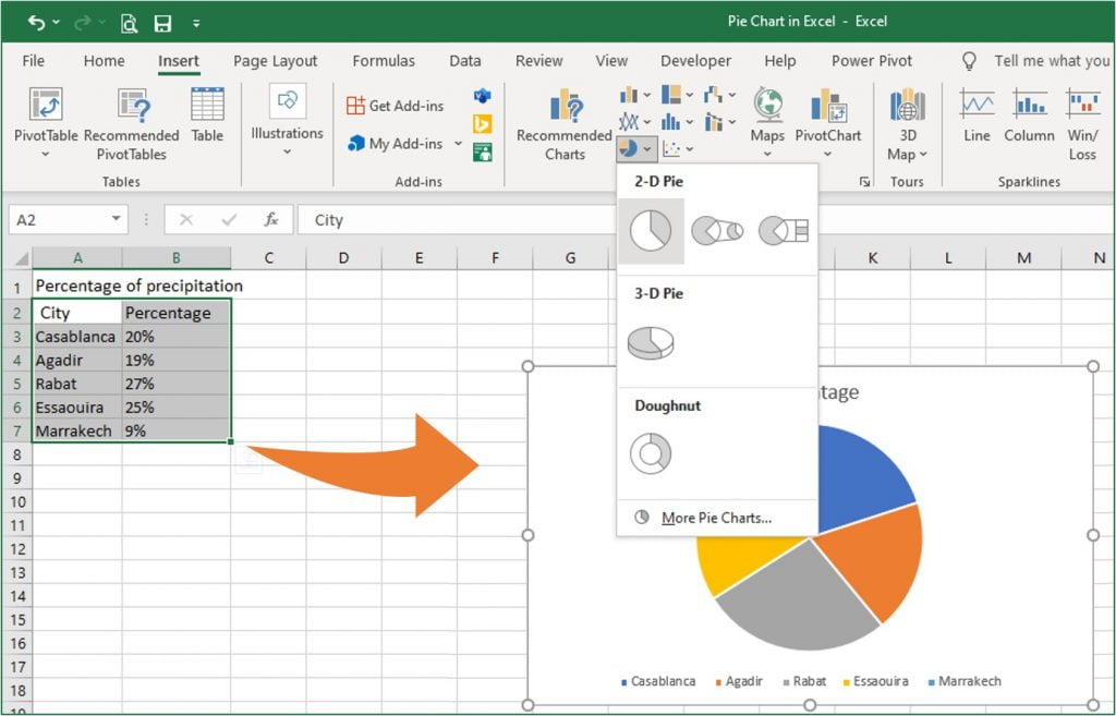 data and insert pie