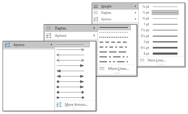 weight dashes and arrows in line