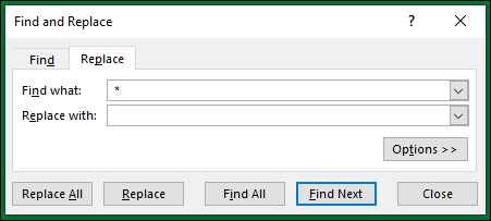 Type Find What and Replace with values in the Find and Replace dialog box
