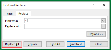 find and replace dialog box