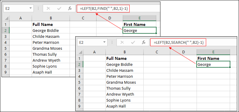 split the first names formulas