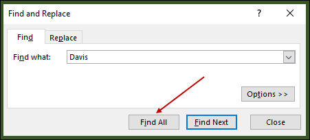 click on the find all button