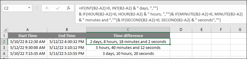 time subtracting formula ignores zero values