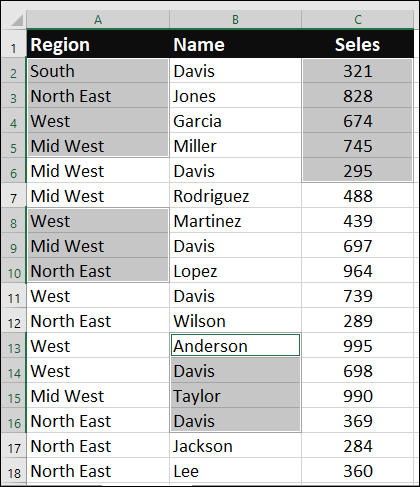 select non-adjacent cells by using mouse and keyboard