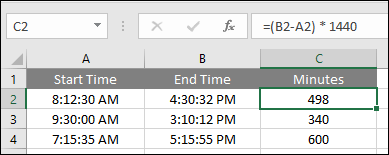 subtracting minutes between two times