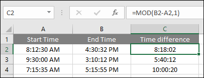 subtract time with mod function
