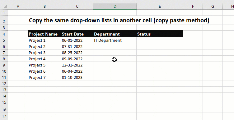 copy the same drop-down lists in another cell