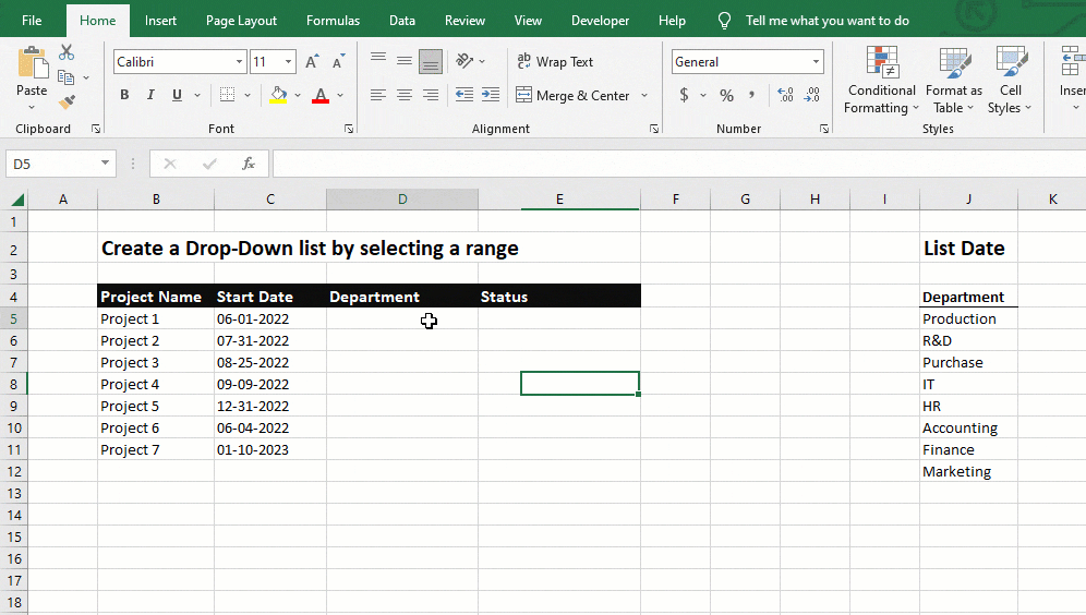 make a drop-down list by selecting range