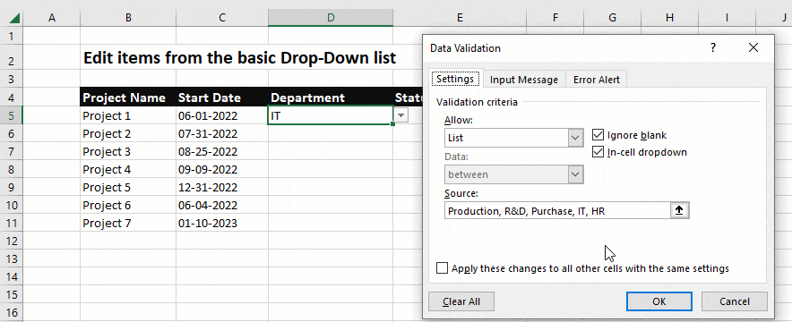 edit basic drop-down listed items