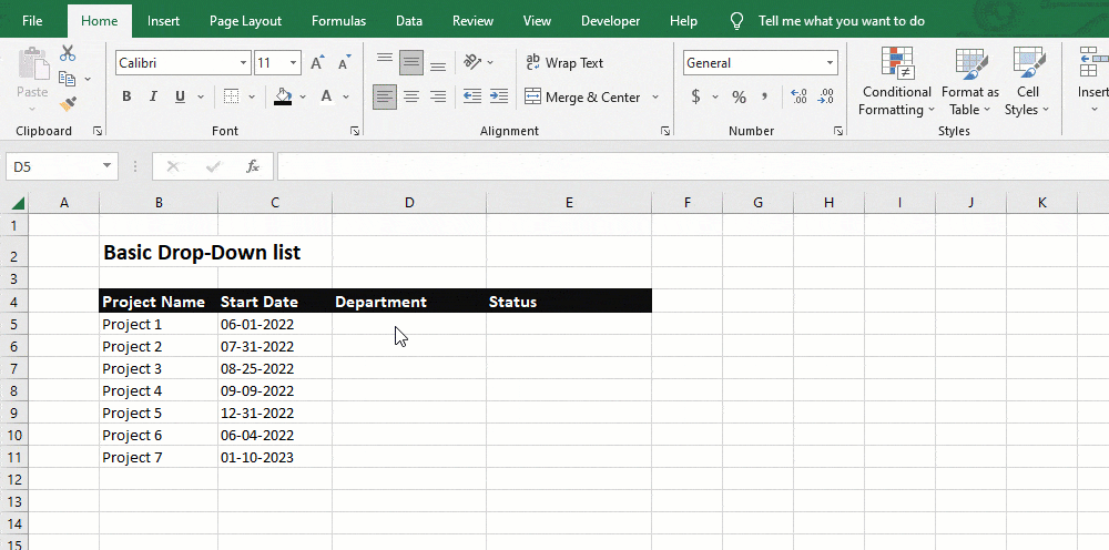 drop-down list in excel