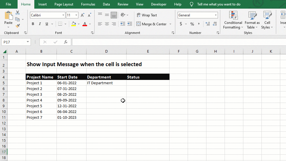 show input massage in cell