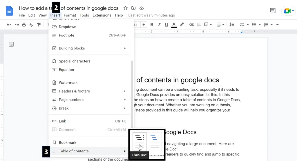 add a table of contents
