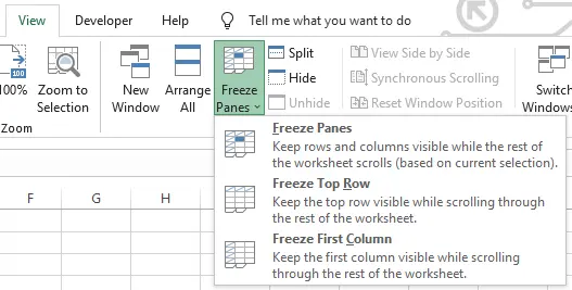 freeze panes